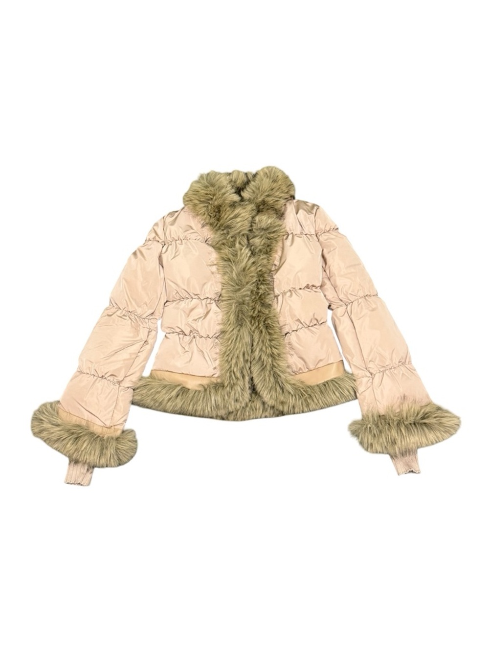 IAMGIA Women’s Faux Fur Trim Nude Puffer Jacket NWT